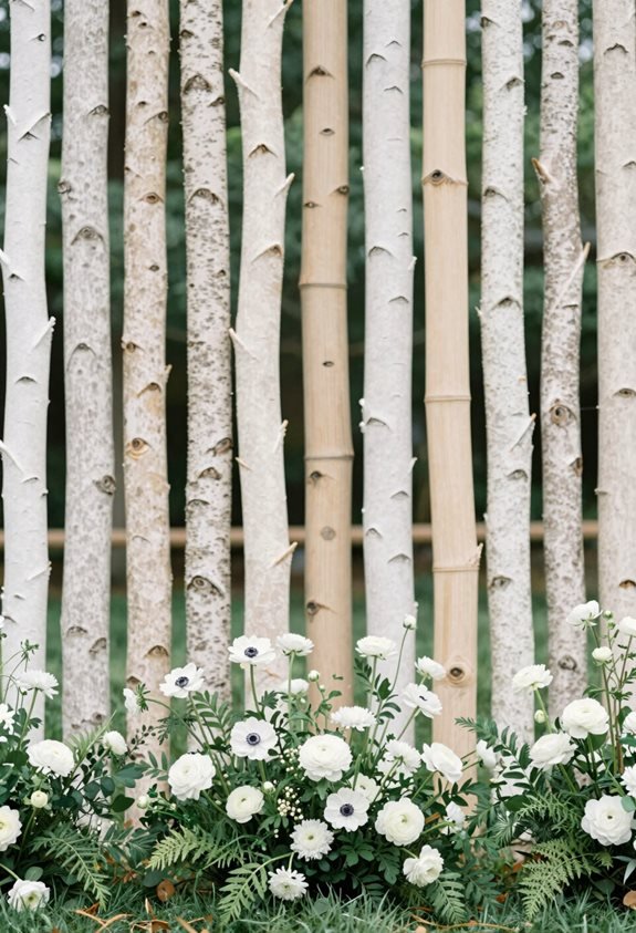 birch poles bamboo florals
