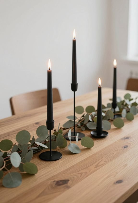 black candlesticks bare tables