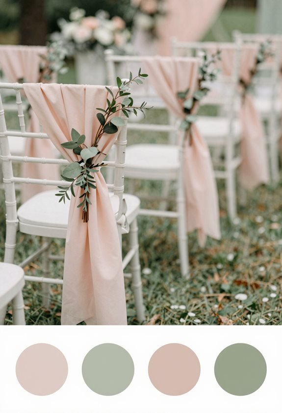 blush chairs with greenery accents