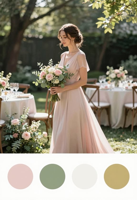 blush dress sage bouquet