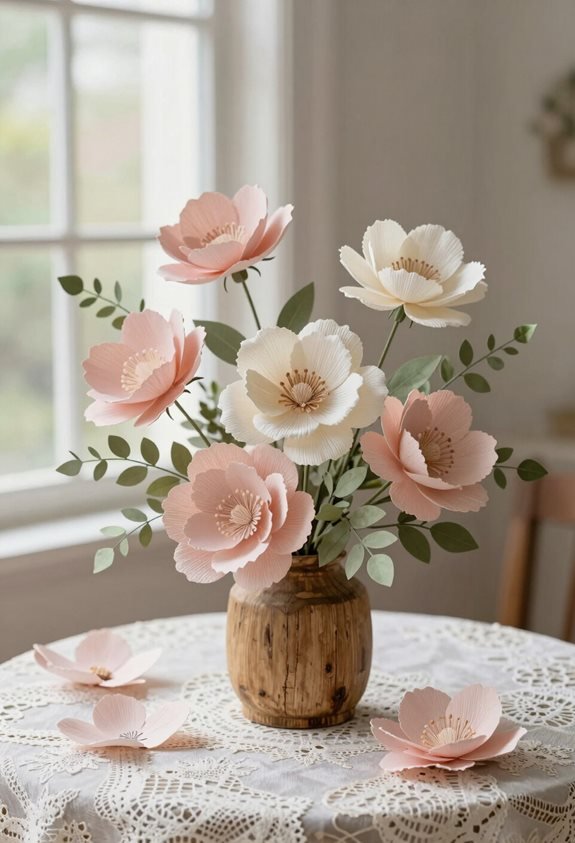 blush ivory textured crepe flowers
