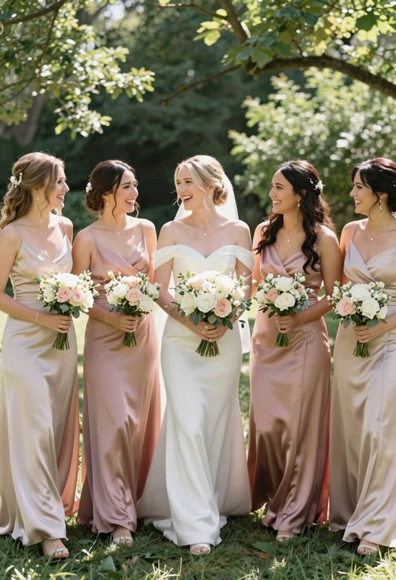 blush satin a line dresses