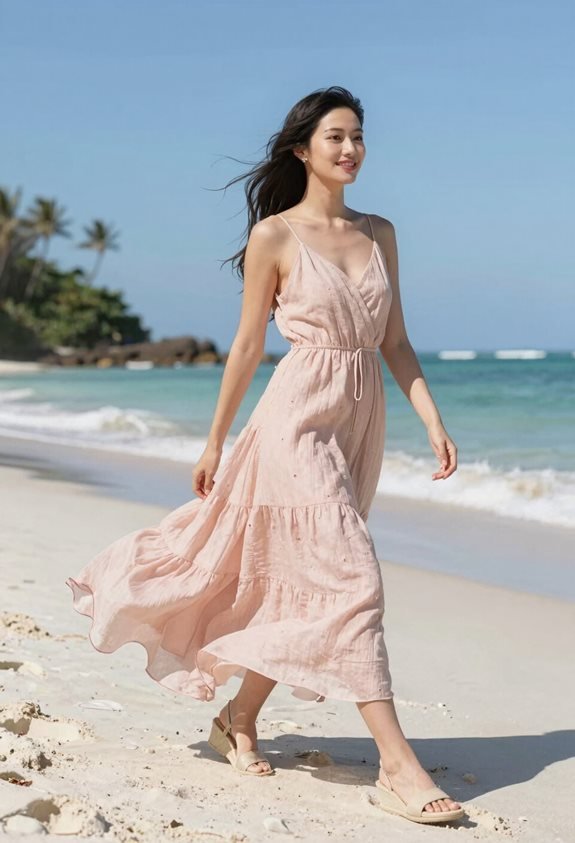 blush sundress with wedges