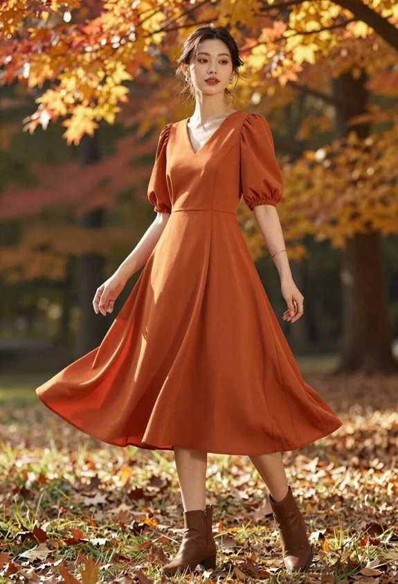burnt orange midi dress
