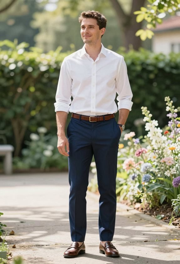 classic white shirt navy trousers