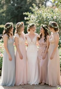 cohesive mismatched bridesmaid attire