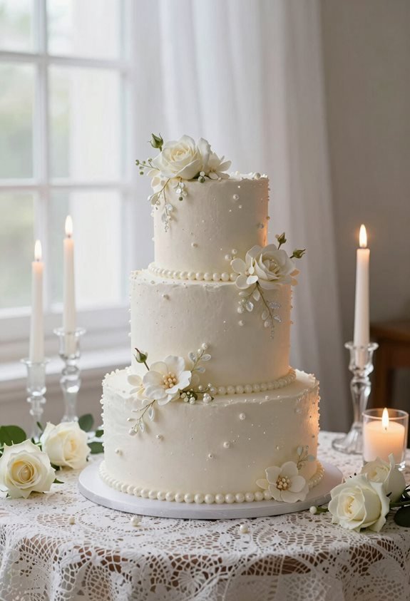 elegant all white wedding cake