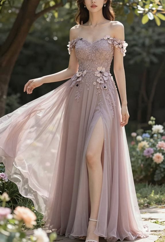 elegant mauve gown with slit
