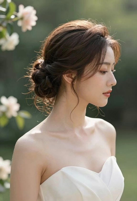 elegant one shoulder updo style