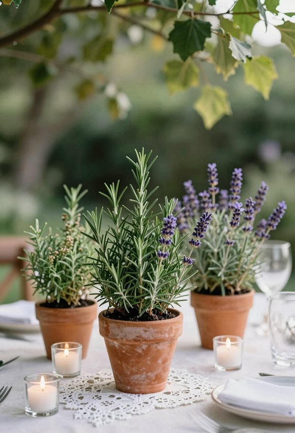 elegant potted herb centerpieces