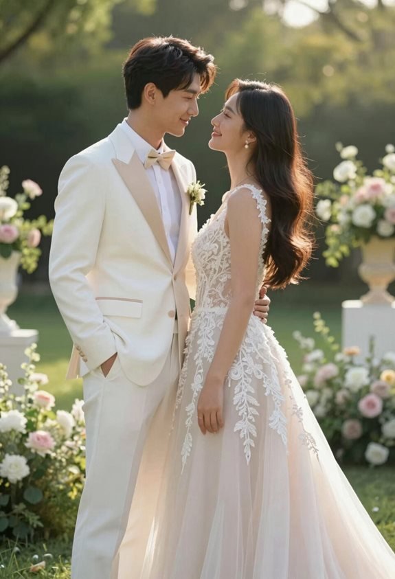 elegant white suit gown