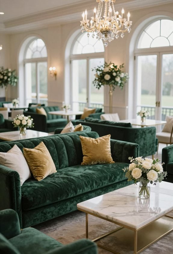 luxe velvet sofas marble tables