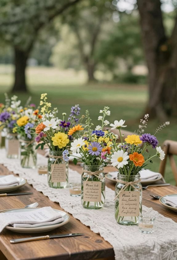 mason jars with wildflowers