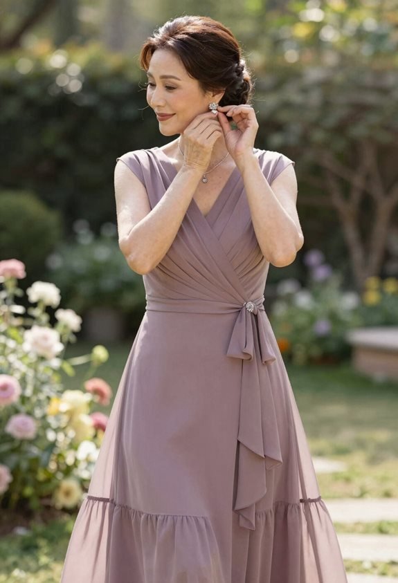 mauve wrap dress elegance