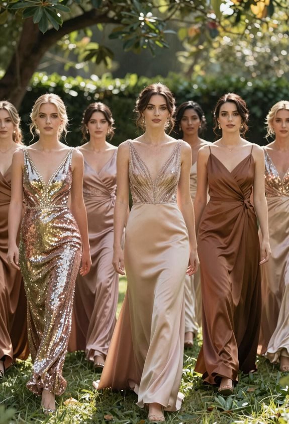 metallic bridesmaid dresses shine
