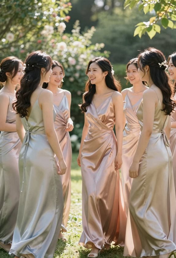 metallic satin bridesmaid dresses