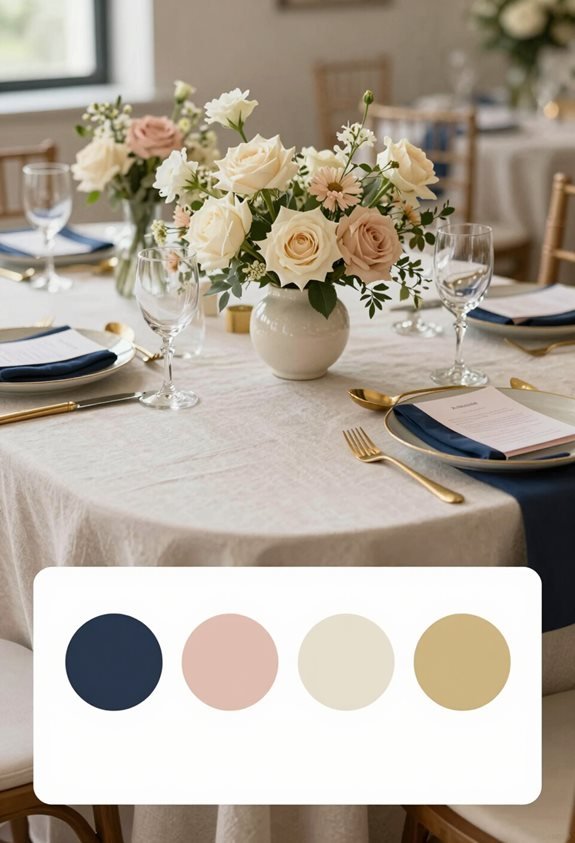 navy blush cream gold