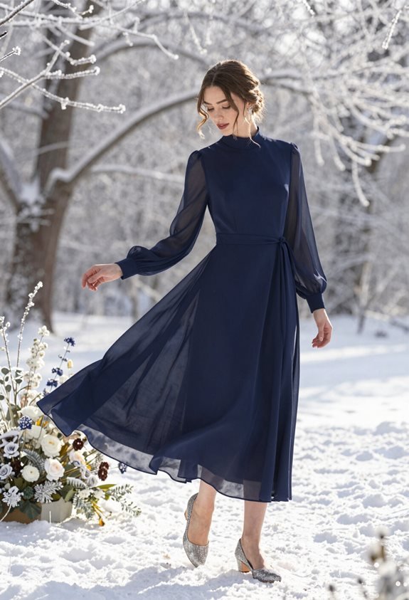 navy dress sheer sleeves