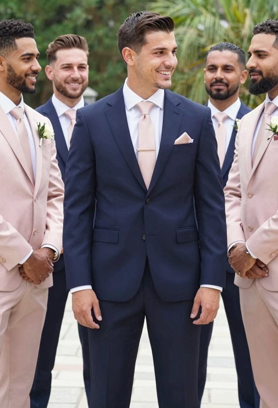 navy suit blush accents