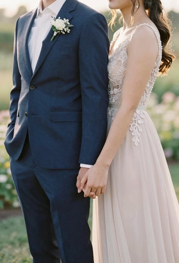 navy suit blush dress