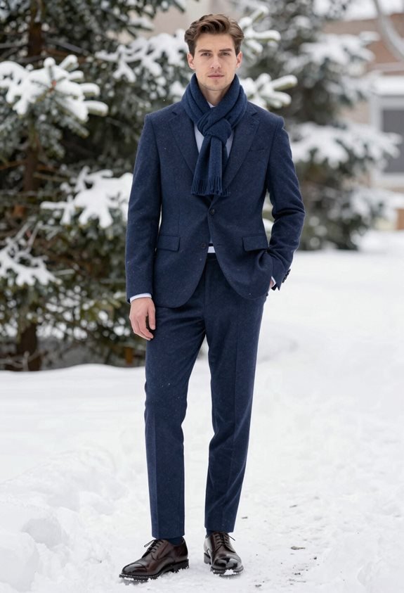 navy suit cashmere scarf