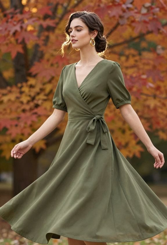 olive dress gold earrings