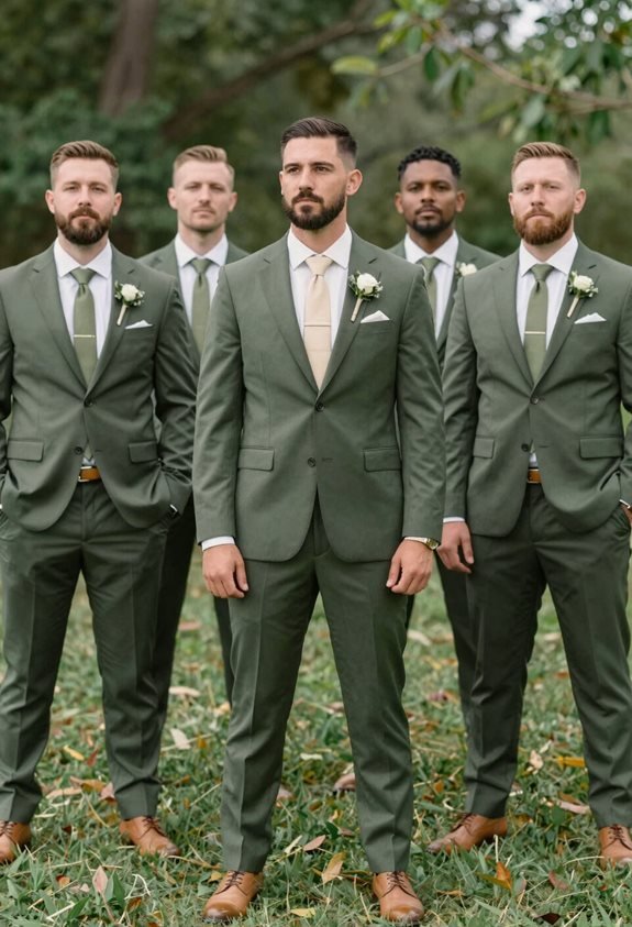 olive green groomsmen attire