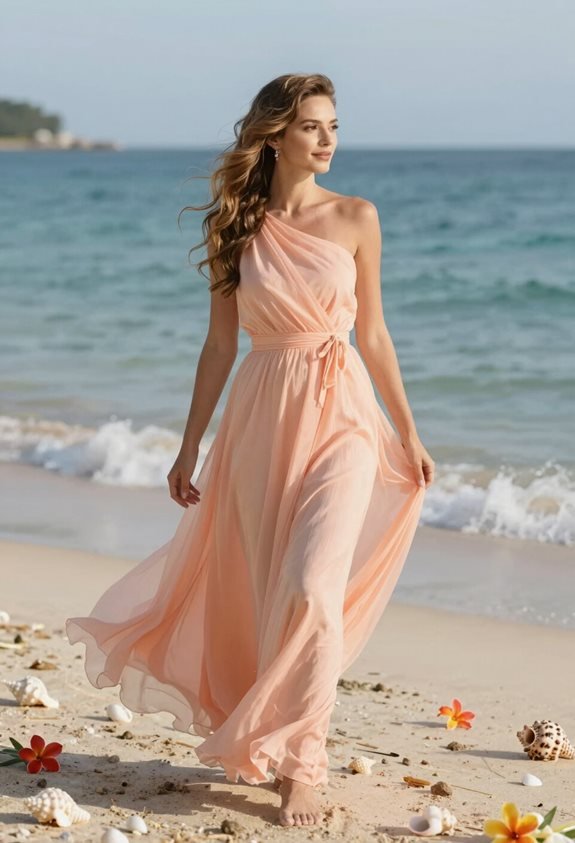 peach dress beach waves