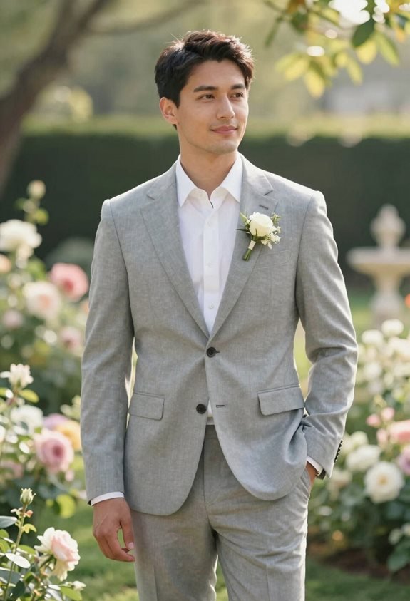 romantic groom in gray