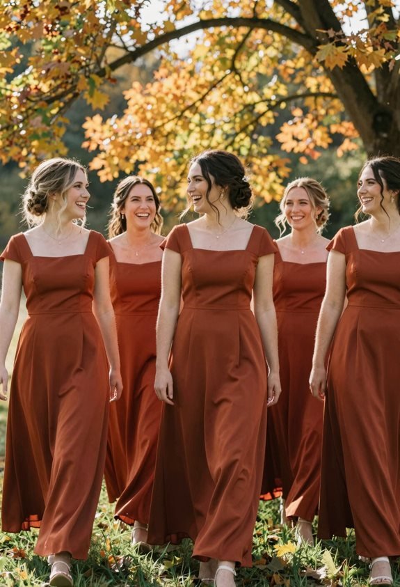 rust colored square neck dresses