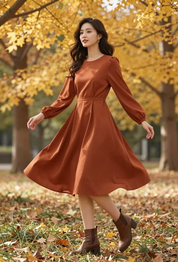 rust midi dress ensemble