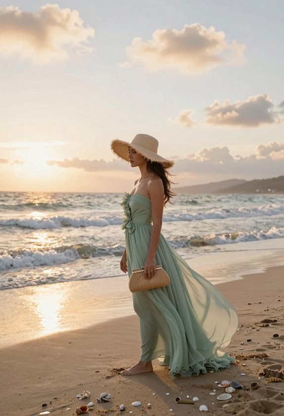 sage green beach wedding attire