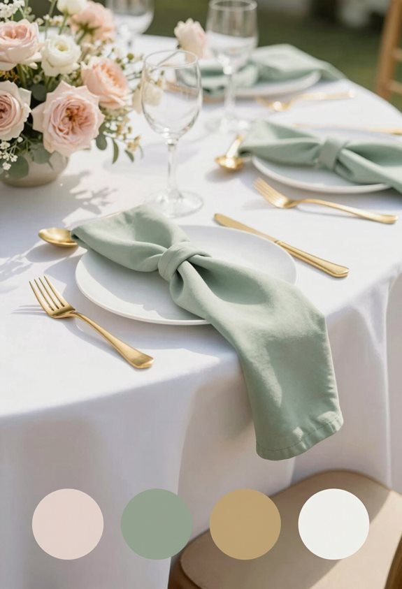 sage green napkins gold flatware