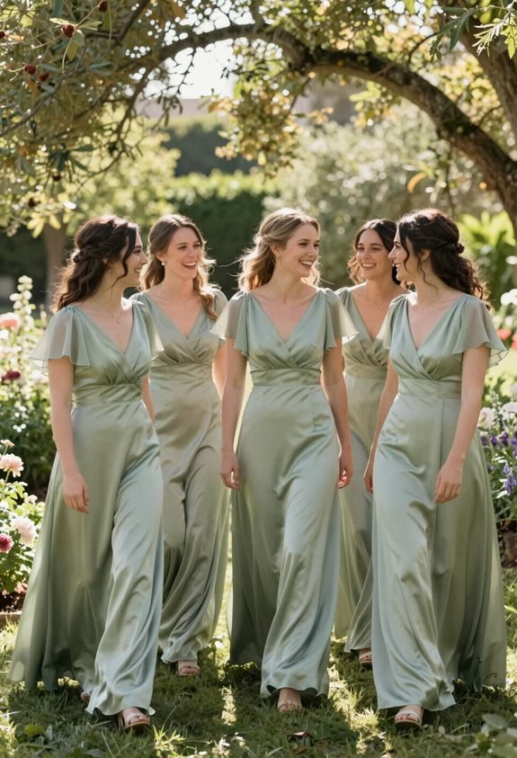 sage green satin gowns