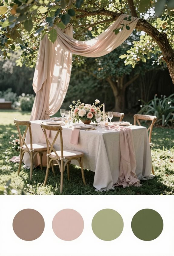 taupe dusty rose greenery