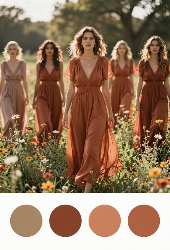 terracotta flowy bridesmaid dresses