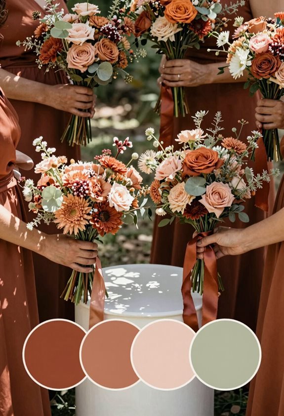 terracotta ribbon bridesmaid bouquets