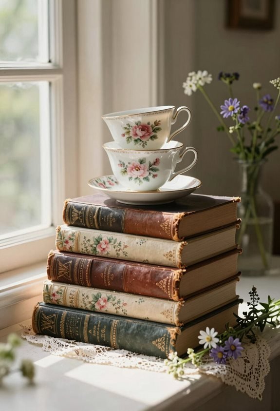 vintage books and teacups