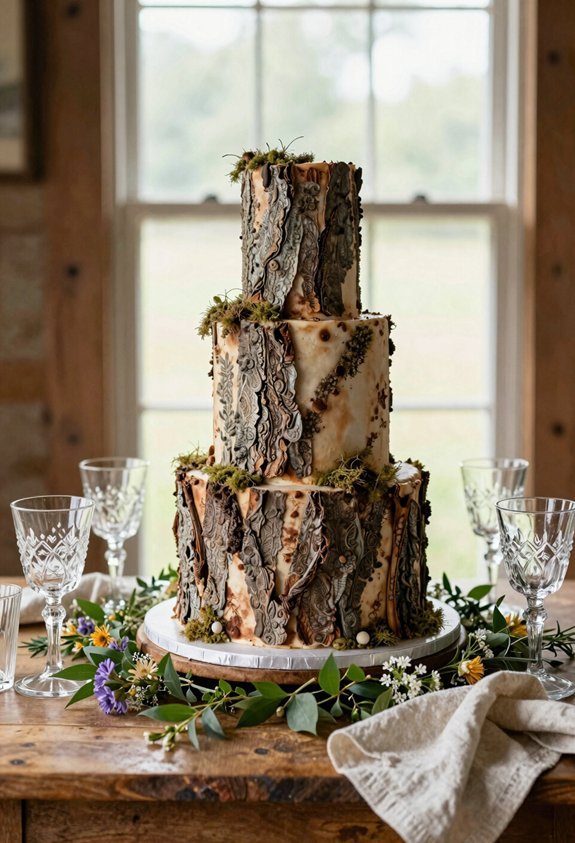 bark textured fondant with moss