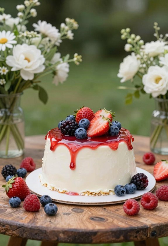 berry glazed panna cotta cake