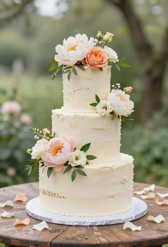 bloom covered wedding cake