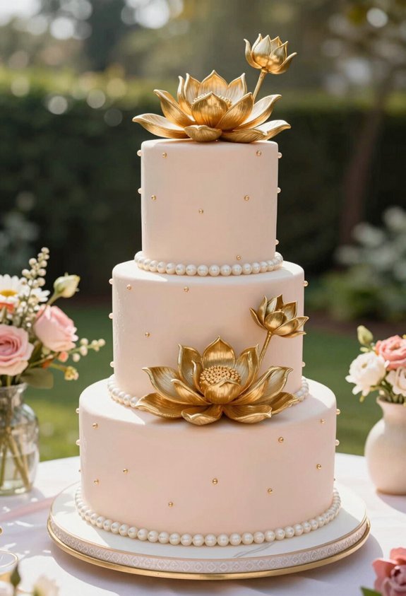 blush cake with gold