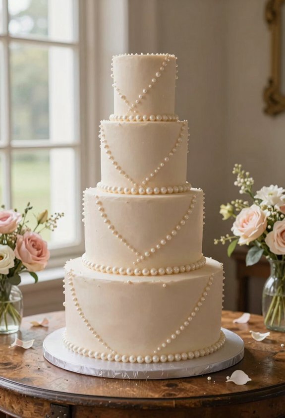 blush cake with pearls