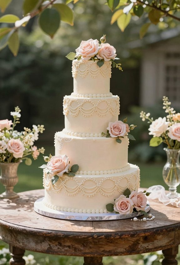 blush cake with roses