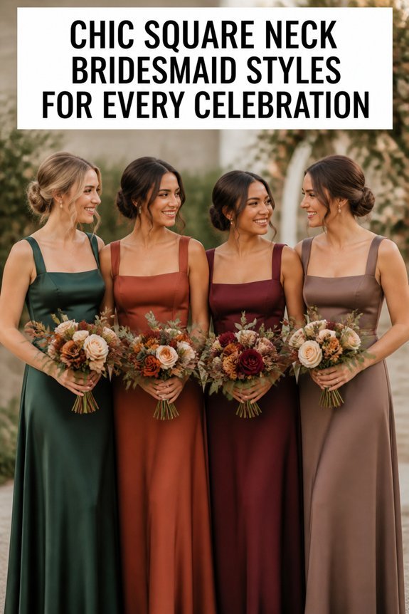 chic square neck bridesmaid dresses