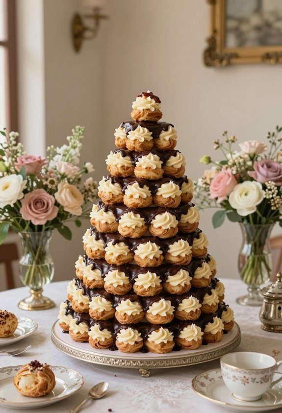 chocolate glazed cream profiteroles