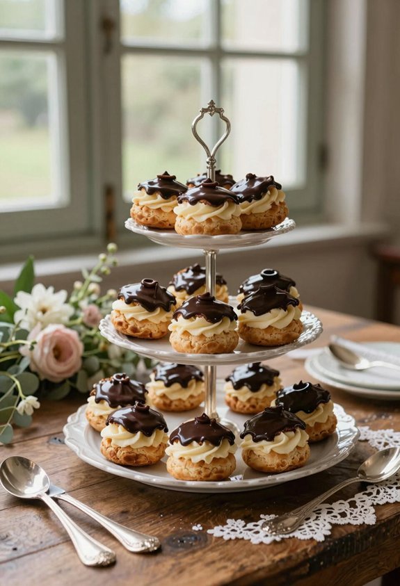 chocolate glazed profiterole tower