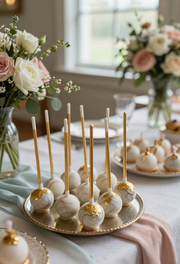 elegant gold dipped marble cake pops