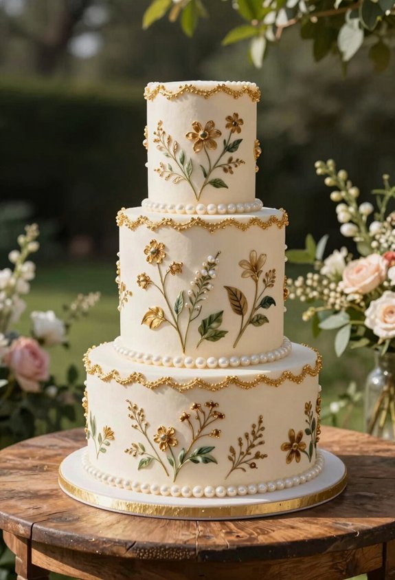 elegant pearl botanical cake