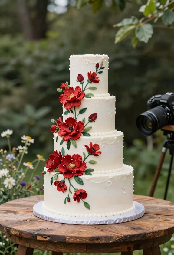 elegant red floral cake